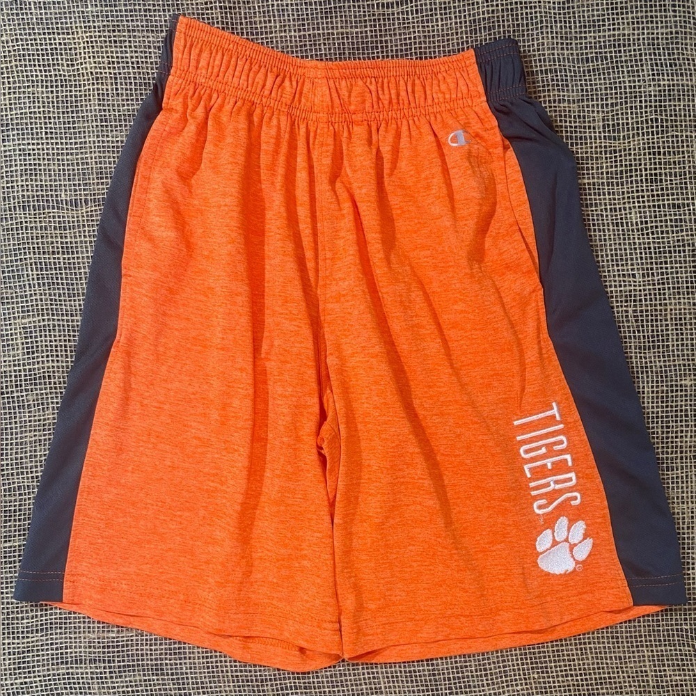 Champion Clemson Tigers Shorts, Size L, Orange w/Grey Side Panels, Elastic Waist
